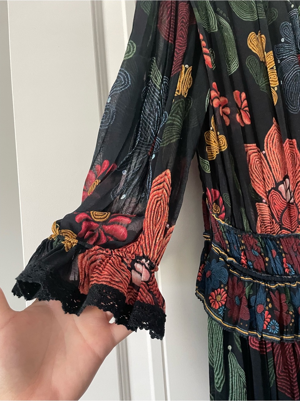 Farm Rio Floral V-Neck Tiered Maxi Dress in Black - Picture 9 of 11